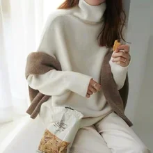 High Quality 2021 Basic Turtleneck Women Sweaters Autumn Winter Tops Loose Women Pullover Knitted Sweater Jumper Soft Warm Pull