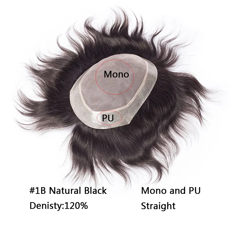 SEGO " x 8" не Реми прочный шиньон мужской парик моно и ПУ заменить мужчин t система индийские волосы человеческие волосы Цвет 1B#1#2 - Парик Цвет: 1B Natural Black