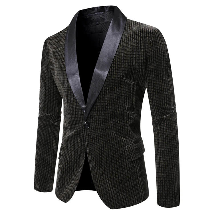 Черный мужской блейзер с v-образным вырезом, новая мода, британский стиль, однотонный костюм, куртка, пальто, высокое качество, приталенный пиджак на одной пуговице, Masculino - Цвет: 9770-Coffee