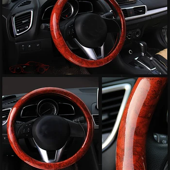 

Auto Car Steering Wheel Cover Non Slip Universal Wood Grain Decorative Soft Fashion Accessories Driver Faux Leather Protective