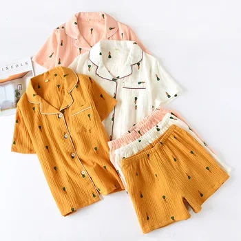 

Women Summer Cotton Short-sleeved Shorts Pajamas Set for Home Wear Two Piece Set Cute Sweet and Loose Pijamas Women