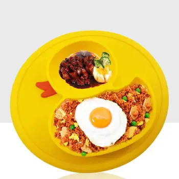 

Hot Cute Cartoon Animal Anti-slip Integrated Compartment Board Silicone Children Use Bowl Plate Convenient Duck Pad Placemat