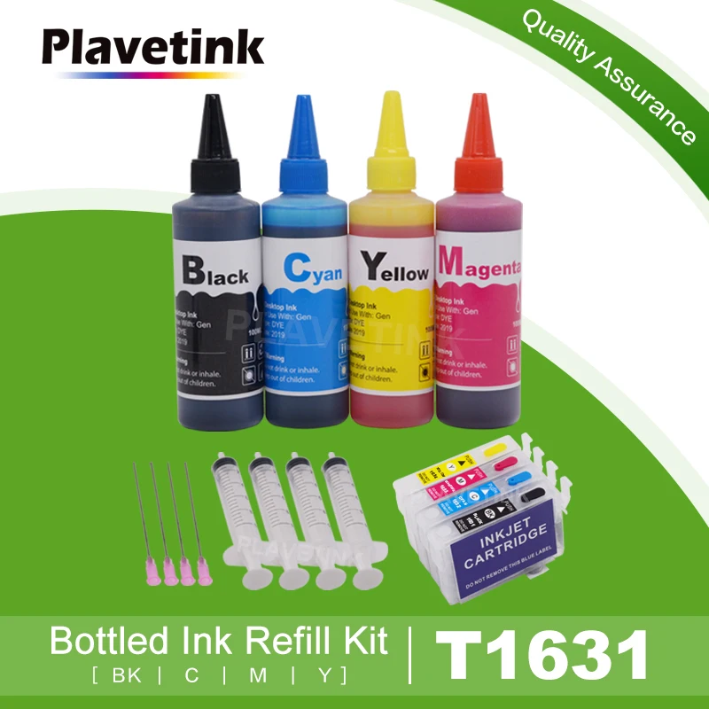 

Plavetink 4 Color 16XL T16 Dye Ink Refill Kits + T1631 T1621 Refill Cartridge For Epson WorkForce WF-2010W 2510WF Printer Ink