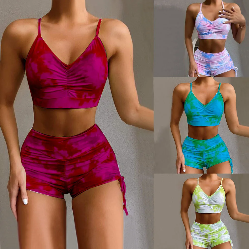 High Waist Bikinis 2021 Swimsuits Tie dye Swimwear Women Ruched Bust Biquini Beachwear Sports Spa Pool Bathing Suit New | Женская одежда
