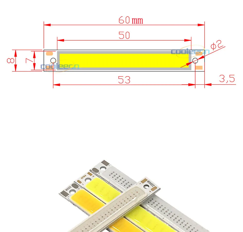 60mm 2.36in 2V 3V COB Light Source 1W 3W LED Bulb 3.7V Lamps for Work Car Lights DIY Warm Cool Red Blue Color 6CM Strip (1)