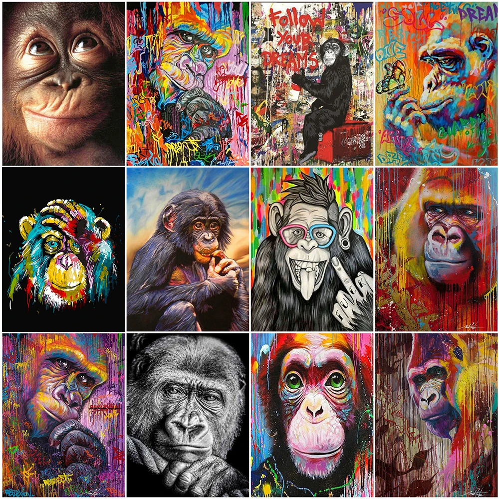 

AMTMBS Animals Monkey Kits Oil Painting By Numbers For Adults Paints By Numbers Canvas Painting 75x60cm DIY Gift Home Decor