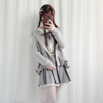 

New Japanese College Style Sweet Lolita Girl School Uniform Suit Full Set Cute Women Students Lolita Shirt Skirt Coat Stockings