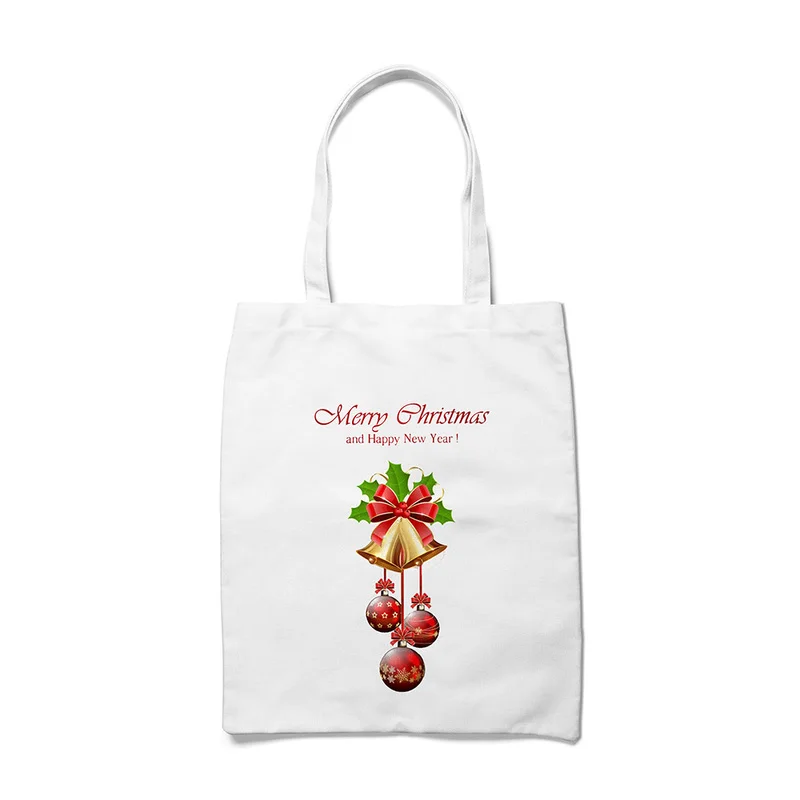 

Merry Christmas Bells Printing Grocery Shopping Bag Canvas Large Tote Gift Bag Women Shoulder Bag Reusable Eco Bag