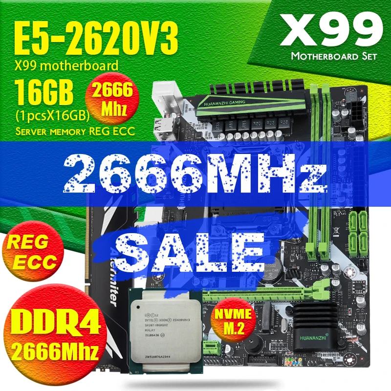 Материнская плата Huanan X99 DDR4 D4 PC4 DIMM процессор Xeon E5 2620 V3 LGA2011-3 1*16 ГБ = 16 Гб REG ECC RECC ОЗУ