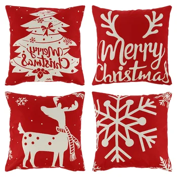 

4 Pcs/Set Christmas Throw Pillow Cover Home Decoration Hot Print Throw Livingroom Winter Decor Sofa Cushion Pillowcase 45*45 Cm