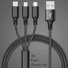 3 in 1 Micro USB Cable For iPhone 12 Xiaomi mi 3A Fast Charging Data Wire Cord Charger USB Type C and Android Phone Cable 1.2m