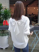 Aliexpress - Blouse Women’s Fashion Blouse White V-neck With Back Ribbon 2021 New Style Suit Sweet Standard Single-Breasted  Summer Clothes