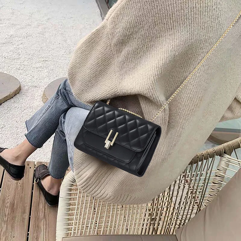 

Women's bag 2020 new leather bag tide Joker Messenger bag ins online celebrity spring and summer shoulder rhombic chain bag