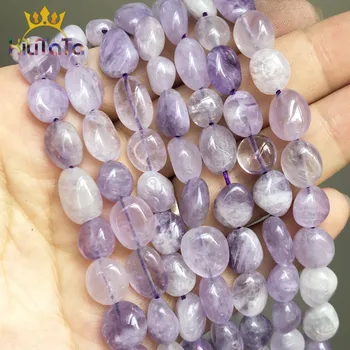 

8-10mm Irregular Natural Light Purple Amethysts Loose Spacer Beads For Jewelry Making DIY Bracelet Charm Accessories 15'' Strand