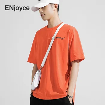 

Summer Fashion Men T-Shirts Hip Hop Letter Printed Men's T Shirt Male Solid Orange Cotton Tee Casual Harajuku Loose Tops