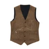 Men's Suit Formal V Neck Wool Green Herringbone Tweed Casual Waistcoat Formal Business Vest Groomman For Wedding 2
