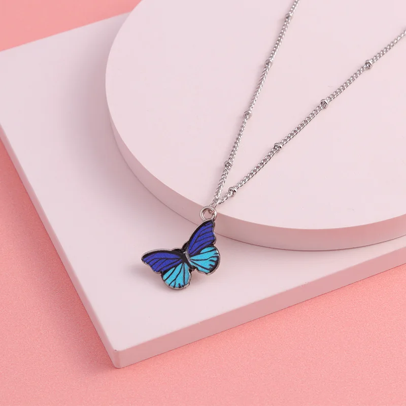 Bohemian Cute Blue Butterfly Choker Necklace for Women Clavicle (7)