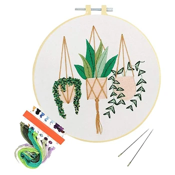

Beginner Cross Stitch Kit DIY Embroidery Set Flower Plant Pattern Crafts Embroidery Hoop Floss Threading Needle