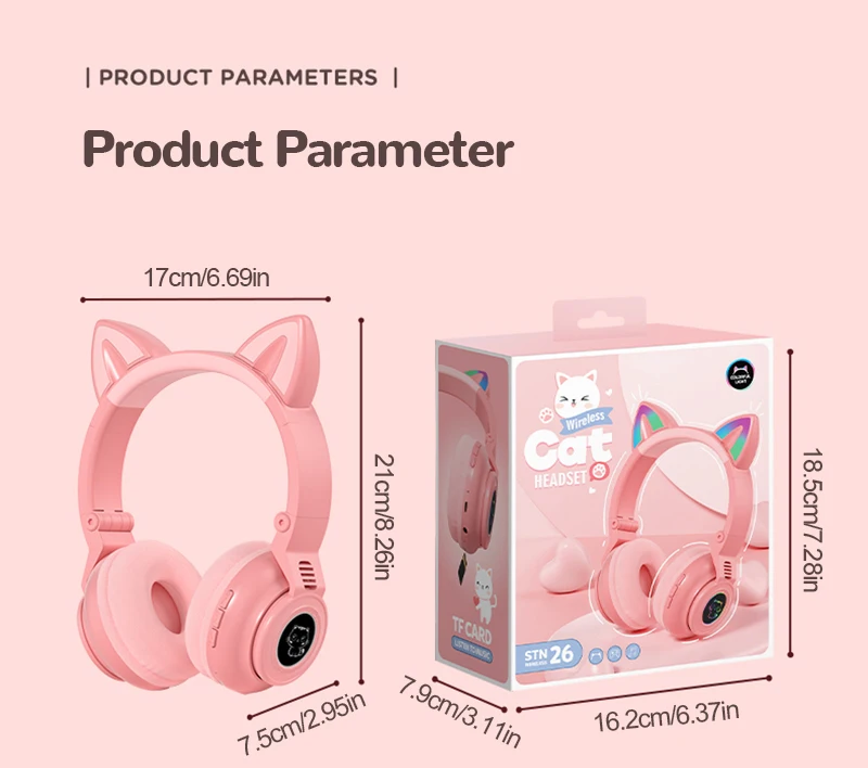 Cute RGB Kitten wireless Headsets Bluetooth 5.0 Bass Noise Cancellation Adult Child Girl Headset Support TF Card Helmet with Mic