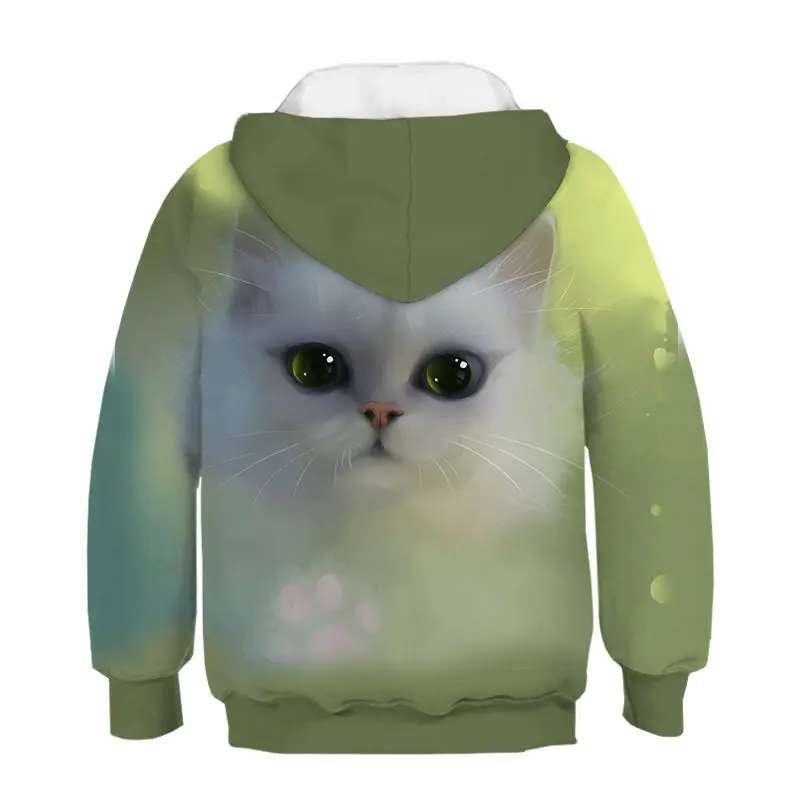 Новинка года; модные детские толстовки с капюшоном и длинными рукавами с 3D принтом милого кота; уличная одежда для отдыха; толстовки с капюшоном для мальчиков и девочек