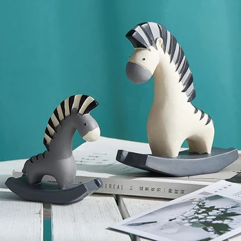 

Cute Nordic Rocking Horse Resin Ornament Crafts Miniature Animals Creative Figurines Children's Room Table Decoration MM60XBJ