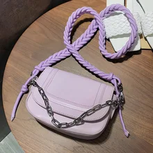 Weave Shoulder Belt PU Leather Mini  Chain Crossbody Bags For Women Summer Solid Color Small Flap bag Shoulder bag Lady Handbags