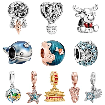 

CUTEECO New Shell Dreamcatcher Dolphin Narwhal Dangle Ocean Charms Beads Fit Original Brand Charms Bracelet Charm DIY Jewelry