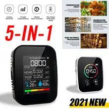 Multifuncional 5 in1 medidor de co2 digital temperatura e umidade sensor tester monitor qualidade do ar dióxido carbono tvoc hcho detector
