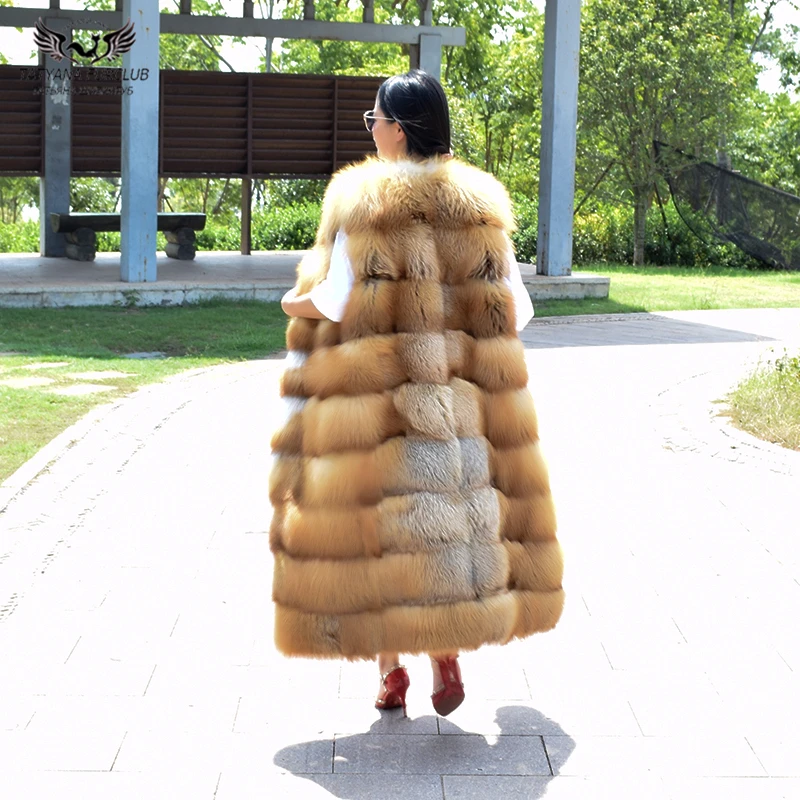 Tatyana Furclub роскошный жилет из натурального меха X-Long стильный жилет Модный зимний Золотой Лисий меховой жилет для женщин без рукавов средней длины