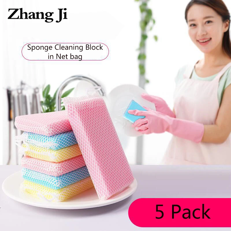 

ZhangJi 5 Pack Tableware cleaning Sponge dish cup pool sink cleaning wipe decontamination Resuable accessories Kitchen bathroom