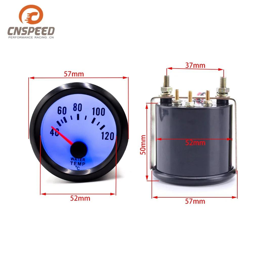 Car Modified Instrument Water Thermometer 40-120c 2-Inch(52 Mm) Flour Blueray Black Shell