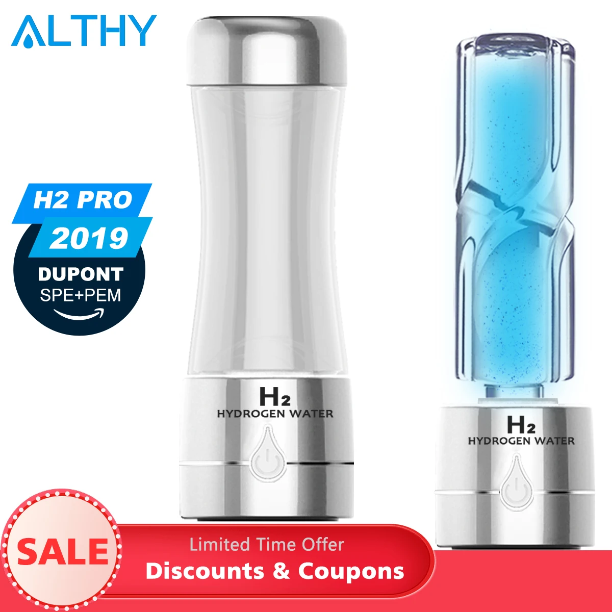 ALTHY H2 PRO водородный генератор воды бутылка DuPont SPE PEM двойная камера технология
