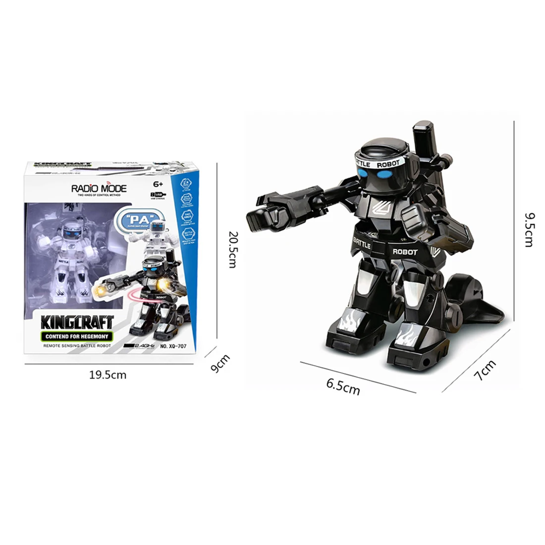 2 4G Remote Sensing Battle Robot RC Fighting Boxing Robot Black White Single 5