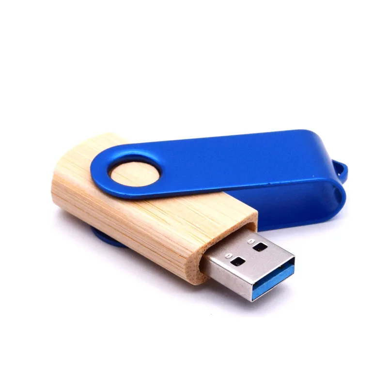 Деревянный Вращающийся usb-флеш-накопитель с зажимом Usb 3,0, флеш-накопитель, флеш-диск, 8 ГБ, 32 ГБ, 64 ГБ, индивидуальный логотип для свадебных подарков - Цвет: blue