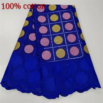 

New arrival party royal blue African embroidery cotton fabric nice Swiss voile lace cloth for dress YCH23 (5yards/pc)