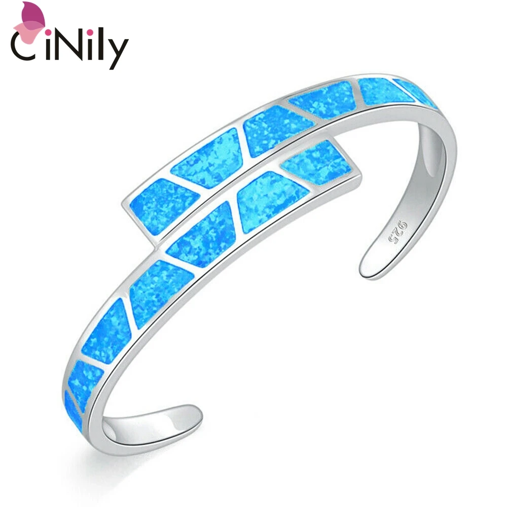 Prezzo CiNily Ocean Blue Opale di Fuoco Pietra Aperto Braccialetti In Argento Placcato Regolabile Braccialetto di Lusso di Grandi Dimensioni Primavera trasporto Dei Monili Della Boemia Boho Femminile
