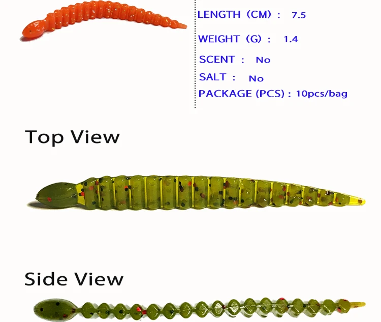 Trout Soft Rubber Baits Shad Floating Worms 76mm 1.4g Dropshot Leech Soft Plastic Drop Shot Rigs Fishing Tackle Artificial Baits (4)