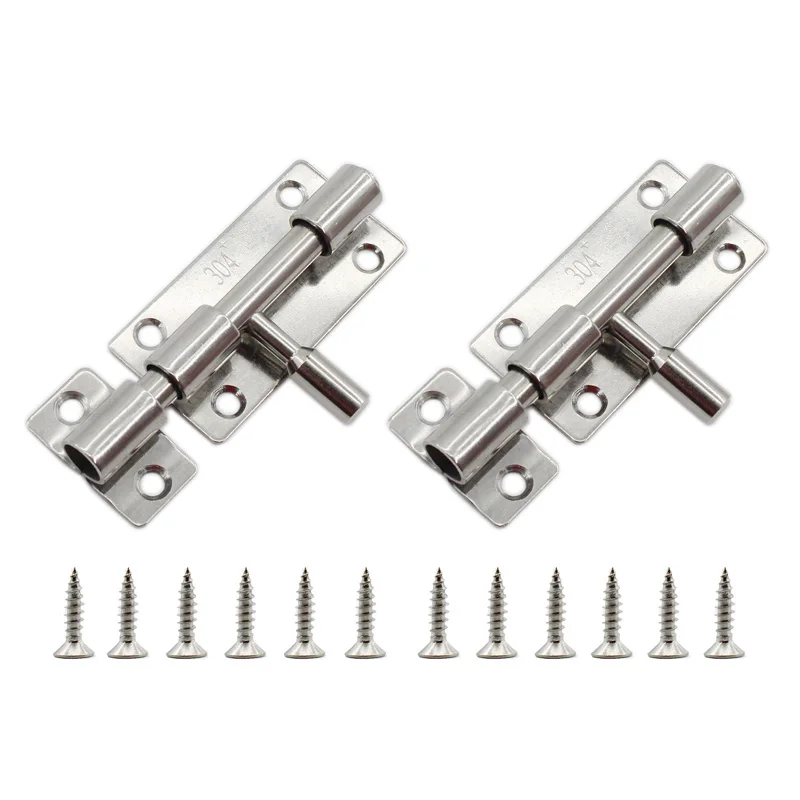 Barrel Bolt Lock, 3'' Door Security Slide Latch Lock,Thickened Door Latch Lock,Stainless Steel Slide Lock with Screws 2Pcs