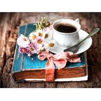 

DIY 5D Diamond Flower Coffee Flower Cross Stitch Diamond Embroidery Mosaic Pattern Family Decoration Holiday Gift