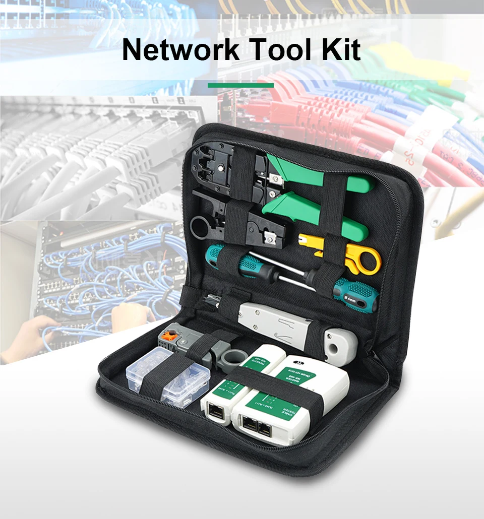 Network Cable Tester Tool LAN Utp Screwdriver Wire Stripper RJ45 Connector Computer Network Crimping Pliers Tool Kit Set OMAY