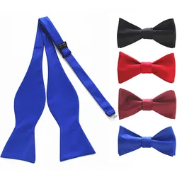 Adjustable Black Bowties Self Bow Tie Mens Fashion Solid Color Classic Bowtie Business Wedding Party for Men Accessories