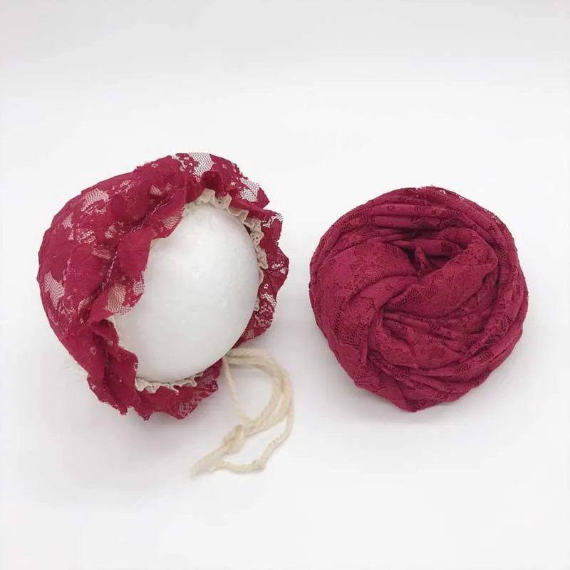 wine red 2 шт./компл. Детские Подставки для фотографий стрейч Одеяло Обёрточная бумага s и шапка(комплект), Одежда для новорожденных, ткань и аксессуары с кружевной фотография Пеленальное Одеяло Обёрточная бумага Одеяло - Цвет: wine red