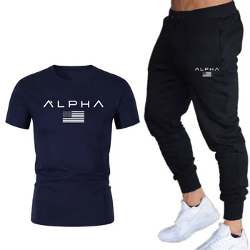 

Tracksuit Male 2020 Men Clothing Sportswear Set Fitness Summer Print Men T shirt + Trousers Men's Suit 2 Pieces Sets 2XL