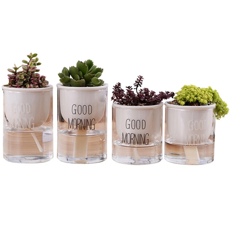 

1Pc Automatic Watering Planter Pot Ceramic Flowerpot With Glass Water Container For Green Plants Succulent Plant Cactus