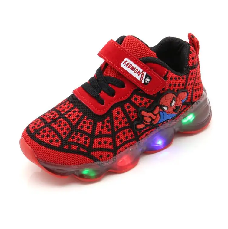Spiderman Kids Boys Sports Sneakers Glowing Kids Shoe With LED light Size 21-30