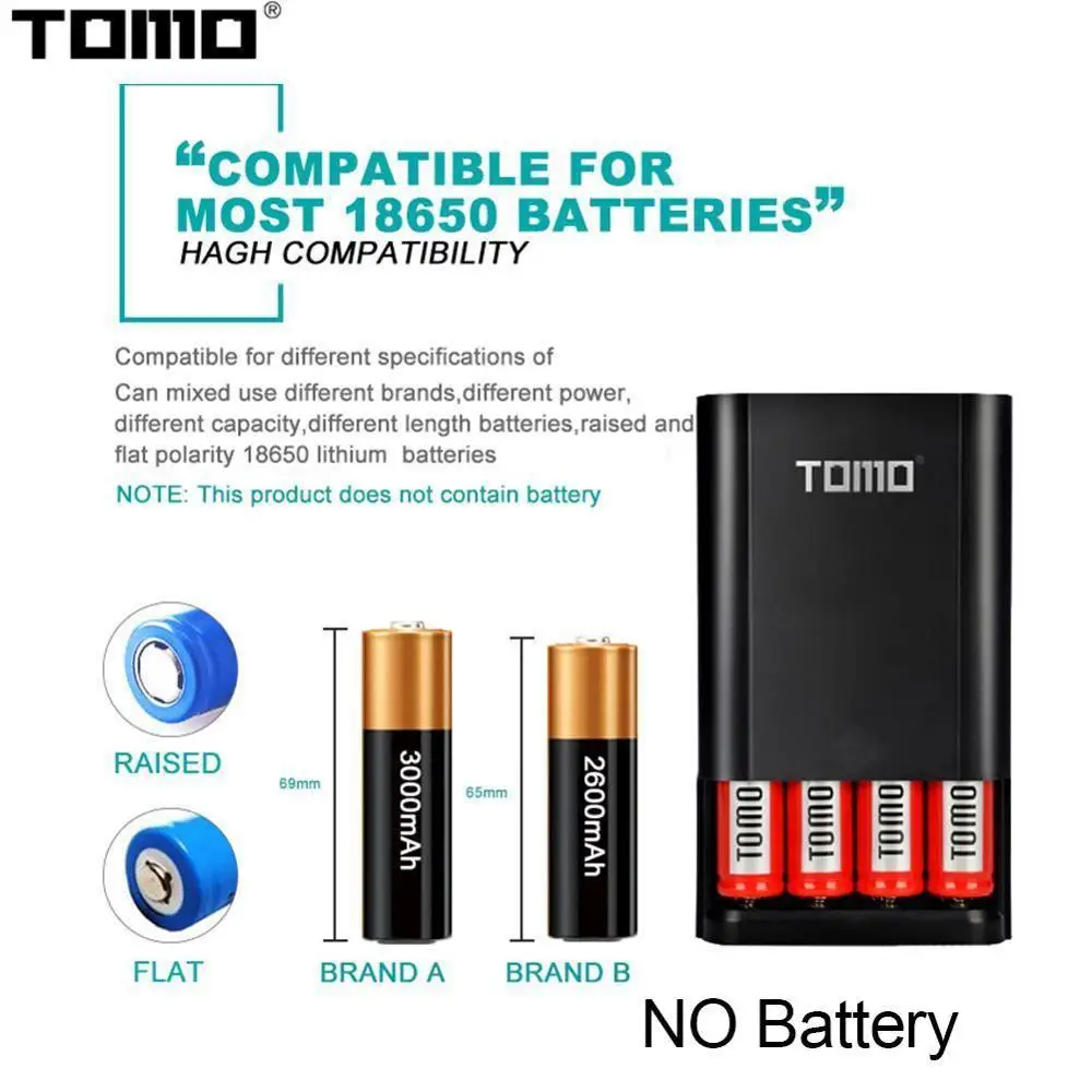 TOMO DIY Powerbank case Charger Box S4 lithium battery storage diy box LCD display Micro USB/Type C 3 USB input ports