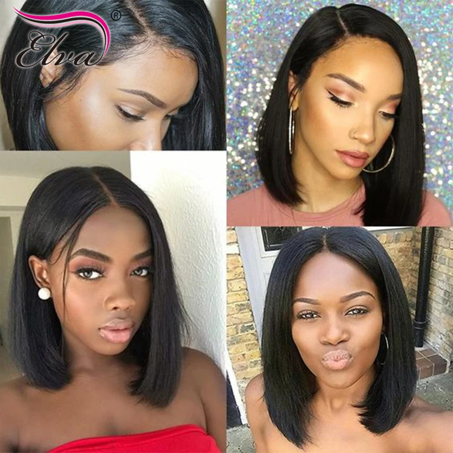 Cena 13x6 koronkowe peruki z ludzkich włosów Elva Bob peruka krótka, koronkowa peruka z przodu Extra Pro. Ratio Remy włosy 150% Bob peruka wstępnie oskubane włosy dla dzieci