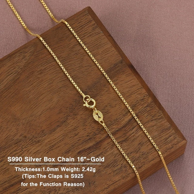 35cm-80cm 0.65mm Thin Real 925 Sterling Silver Gold Color Slim Box Chain  Necklace Womens Kids Girls Mens Jewelry kolye collares - AliExpress