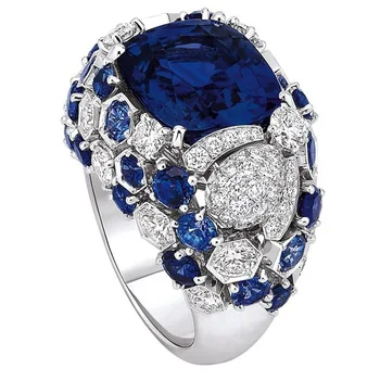

Luxury Blue Diamond Ladies Ring Fine Fashion Jewelry Sapphire Party Dinner Noble Elegant Hand Free Shipping