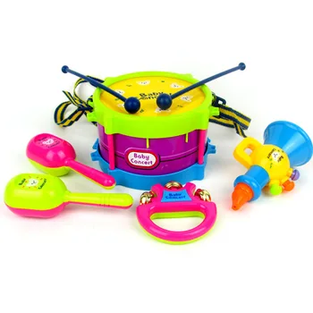 

NEW 5pcs/set Musical Instruments Playing Set Colorful Educational Toys Drum / Handbell / Trumpet / Sand Hammer / Drum Sticks